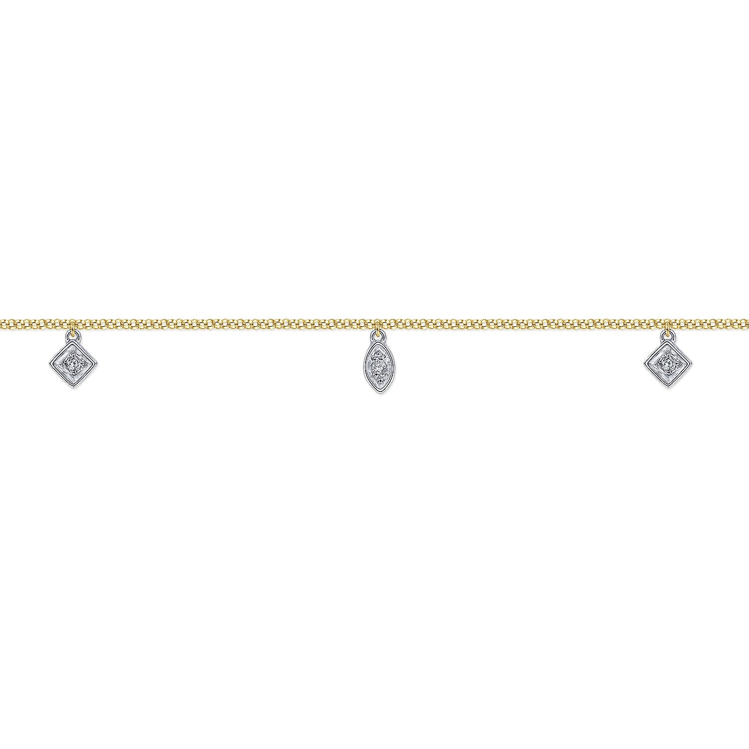 Gabriel & Co. diamond leaf and square charm anklet, charm detail