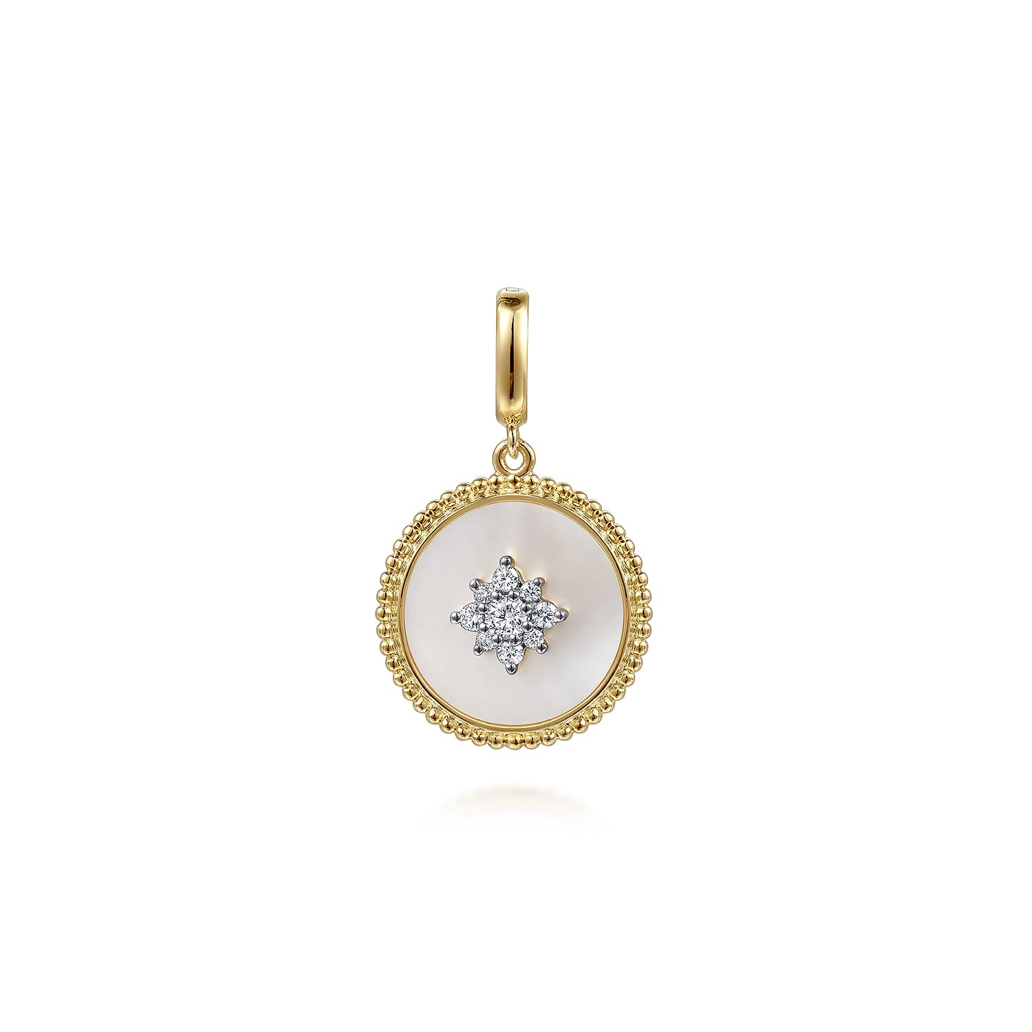 Gabriel & Co. Bujukan 14K Yellow Gold Diamond and Mother of Pearl Medallion Pendant 18mm