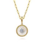Gabriel & Co. Bujukan 14K Yellow Gold Diamond and Mother of Pearl Medallion Pendant 18mm