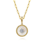 Gabriel & Co. Bujukan 14K Yellow Gold Diamond and Mother of Pearl Medallion Pendant 18mm