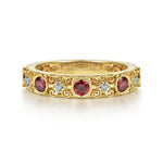 Gabriel & Co. LR4844Y45GN filigree garnet and diamond stackable ring in 14K yellow gold
