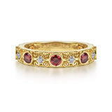 Gabriel & Co. LR4844Y45GN filigree garnet and diamond stackable ring in 14K yellow gold