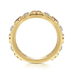 Gabriel & Co. filigree garnet ring, side view