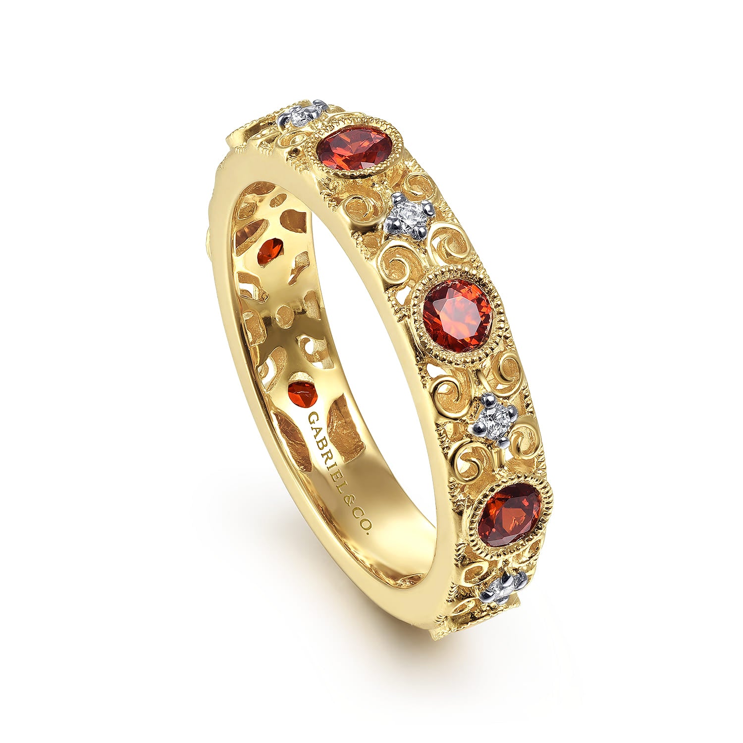 Gabriel & Co. garnet and diamond stackable ring, alternate view