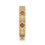 Gabriel & Co. filigree garnet ring on the hand