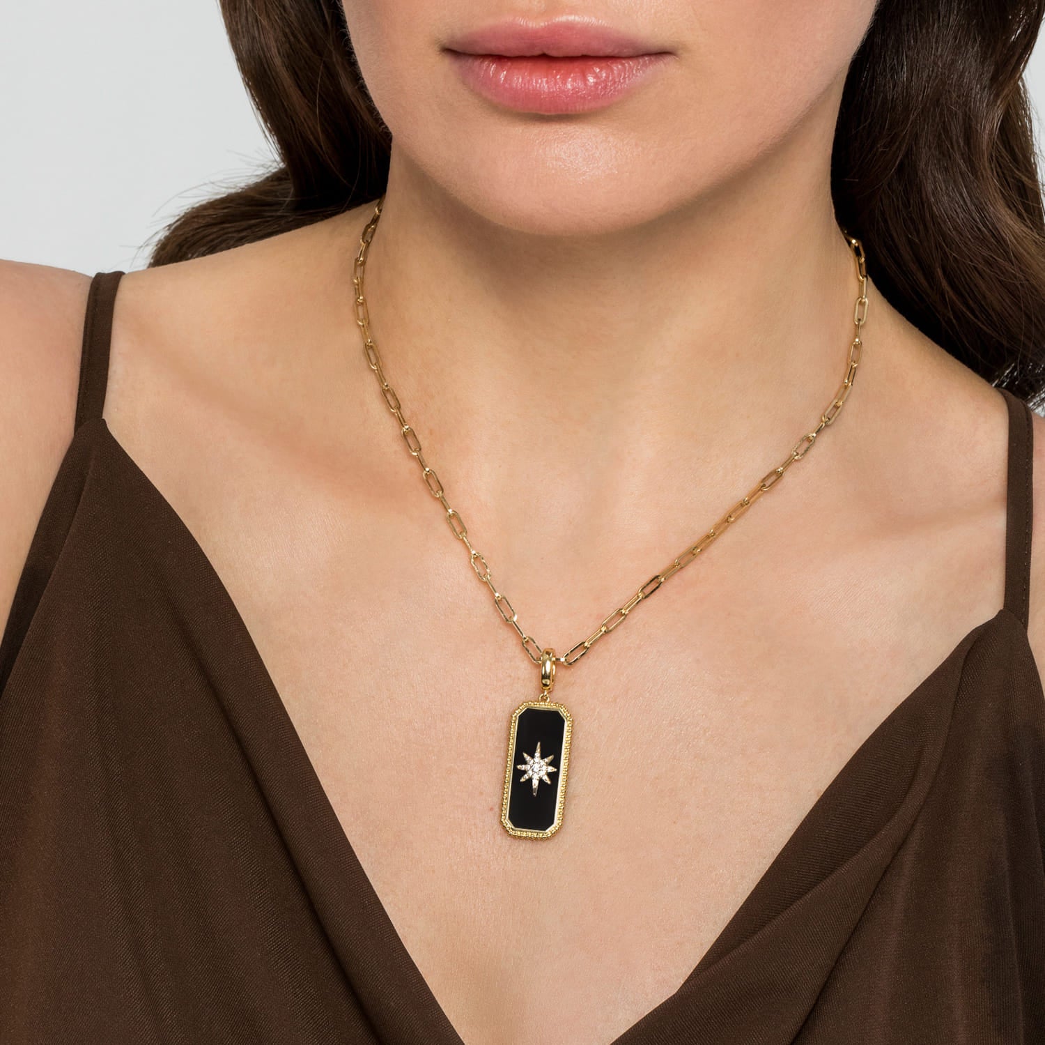 Gabriel & Co. 14K yellow gold paperclip chain necklace worn