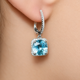 Damascena 14KT White Gold Round Aquamarine and Diamond Dangle Earrings