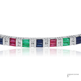 14K White Gold Multigemstone & Diamond Bangle Bracelet - Diamonds, Ruby, Emerald & Sapphire