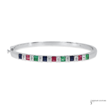 14K White Gold Multigemstone & Diamond Bangle Bracelet - Diamonds, Ruby, Emerald & Sapphire