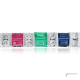 14K White Gold Multigemstone & Diamond Bangle Bracelet - Diamonds, Ruby, Emerald & Sapphire