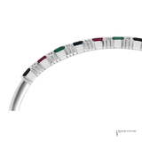 14K White Gold Multigemstone & Diamond Bangle Bracelet - Diamonds, Ruby, Emerald & Sapphire