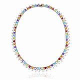 14K White Gold Rainbow Multi Gemstone Heart Necklace with Diamonds – Peridot, Blue Topaz, Citrine, Garnet & Amethyst Necklace 16.5 Inch