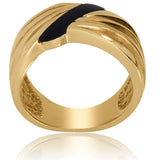 14K Yellow Gold Black Onyx Statement Ring – Vintage Inspired Wide Band Cocktail Ring