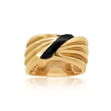 14K Yellow Gold Black Onyx Statement Ring – Vintage Inspired Wide Band Cocktail Ring