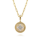 14K Yellow Gold Bujukan Diamond and Mother of Pearl Medallion Pendant in size 18mm