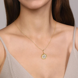 14K Yellow Gold Bujukan Diamond and Mother of Pearl Medallion Pendant in size 18mm