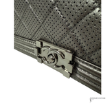 Chanel Gray Medium Quilted Perforated Metallic Lambskin Boy Flap Brown Dark grey