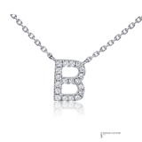 14K White Gold Diamond Initial “B” Necklace Personalized Letter Pendant, 17” Chain