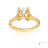 14K Yellow Gold Lab Grown Diamond Engagement Ring Hand-carved D/VVS2 Radiant Cut, Size 6.5 | Luxury Ethical Diamond Ring