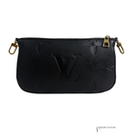 Black leather pouch with gold hardware on a white background