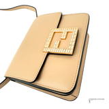 FENDI Swarovski Crystal FAB SHOULDER Beige Neutral Flat baguette leather crossbody bag Pre-Owned