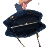 Chanel Grand Navy Blue shopping leather & chain shoulder tote GST - Chevron Pre-Loved
