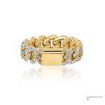 14K gold diamond Cuban link ring showing polished gold bar and high-polish links