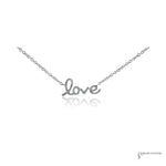 14K white gold diamond love script pendant necklace, 0.09 ctw, front view