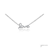 14K white gold diamond love script pendant necklace, 0.09 ctw, front view