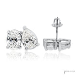 14K white gold lab grown diamond toi et moi stud earrings with pear and oval diamonds, 4.01 ctw, front view