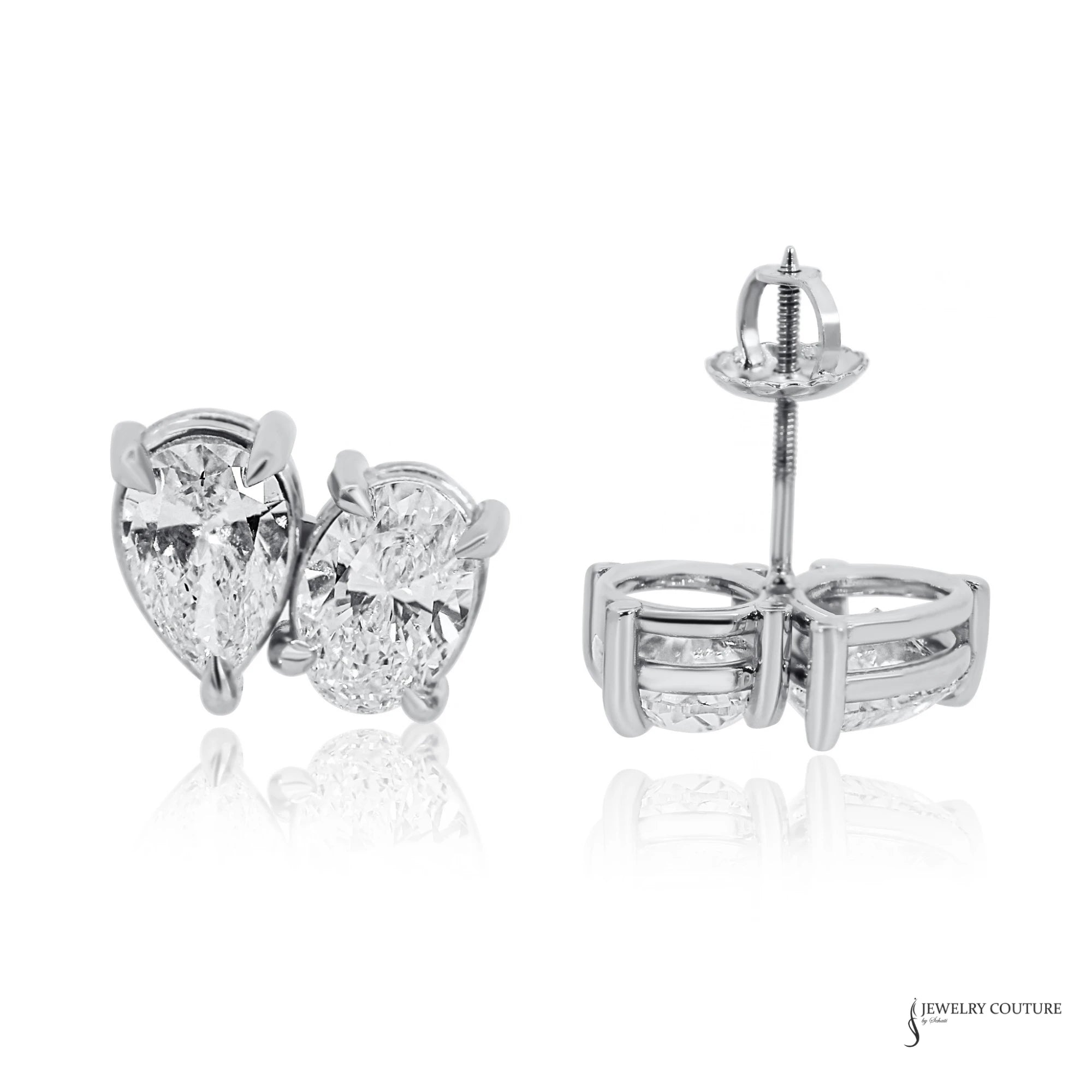 Lab diamond toi et moi earrings showing claw prong gallery and screw back post