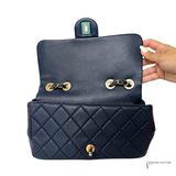 Chanel Black Lambskin Medium Red Stitching Single Flap Double Chain Bag Pre-Owned