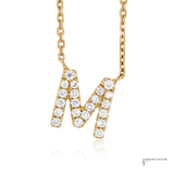 14K Yellow Gold Diamond Letter M Necklace Initial Pendant, Adjustable 18” Chain, Fine Gold Alphabet Jewelry Gift