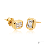 14K Yellow Gold Lab-Grown Diamond Stud Earrings Emerald-Cut Bezel Set Fine Jewelry