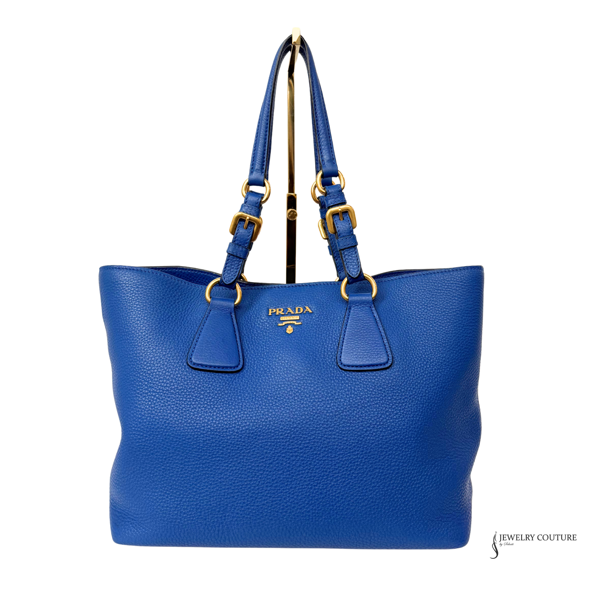 Prada Vitello Daino leather tote bag in blue Pre Owned | Blue