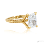 14K Yellow Gold Lab Grown Diamond Engagement Ring Hand-carved D/VVS2 Radiant Cut, Size 6.5 | Luxury Ethical Diamond Ring