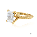 14K Yellow Gold Lab Grown Diamond Engagement Ring Hand-carved D/VVS2 Radiant Cut, Size 6.5 | Luxury Ethical Diamond Ring