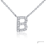 14K White Gold Diamond Initial “B” Necklace Personalized Letter Pendant, 17” Chain