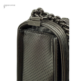 Chanel Gray Medium Quilted Perforated Metallic Lambskin Boy Flap Brown Dark grey