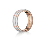Rose gold and white ring with 'Verragio' branding on a white background