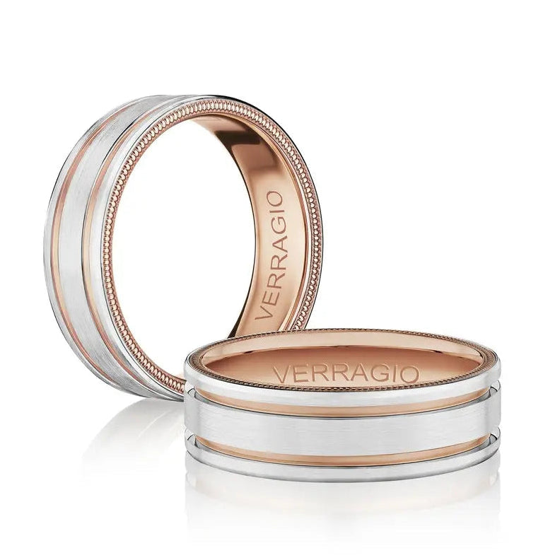 Two Verragio wedding rings on a white background