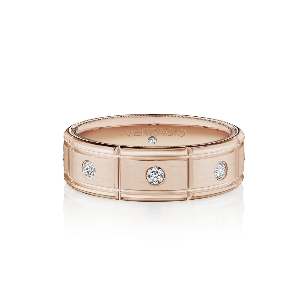 Verragio VWD-7910 Satin-Finish Diamond Men's Wedding Band - Rose Gold