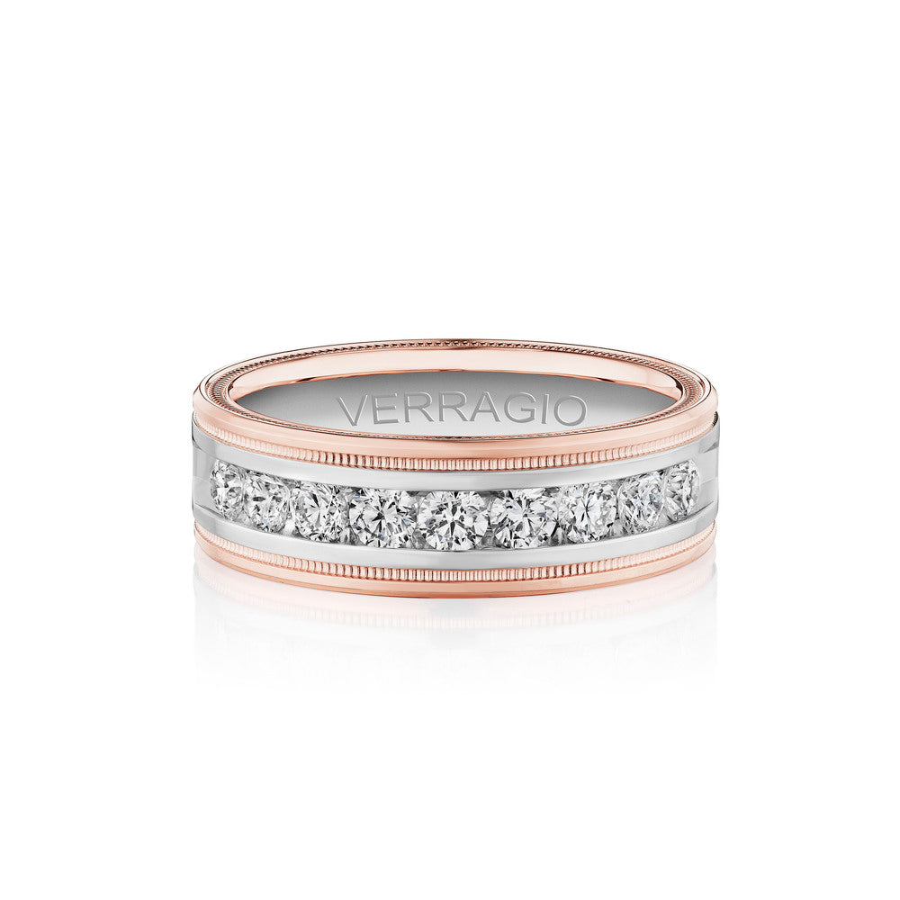 Verragio VWRD-7701-3 Channel-Set Diamond Men's Wedding Band - 14K Two Tone Rose/White Gold