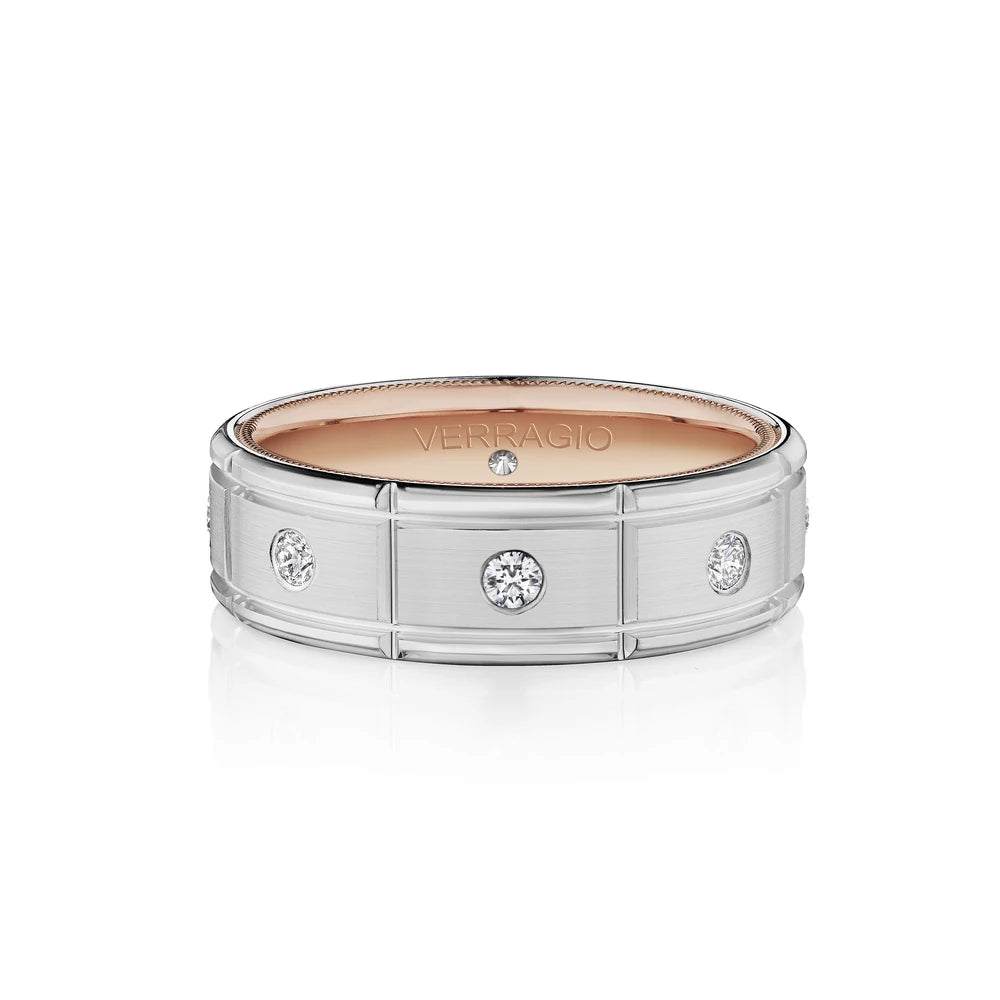 Verragio VWD-7910 Satin-Finish Diamond Men's Wedding Band - 14K Two Tone White/Rose Gold