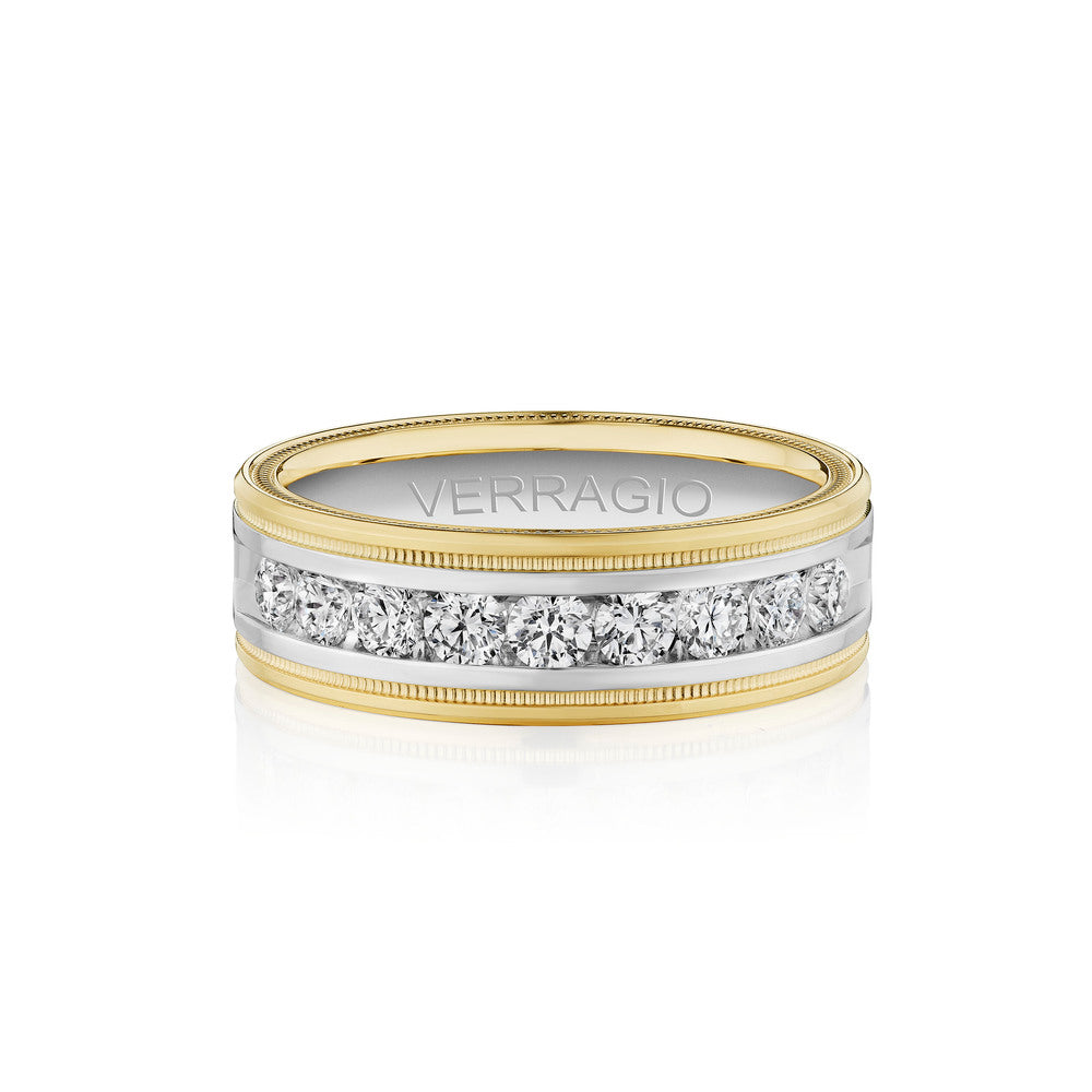 Verragio VWRD-7701-3 Channel-Set Diamond Men's Wedding Band - 14K Two Tone Yellow/White Gold