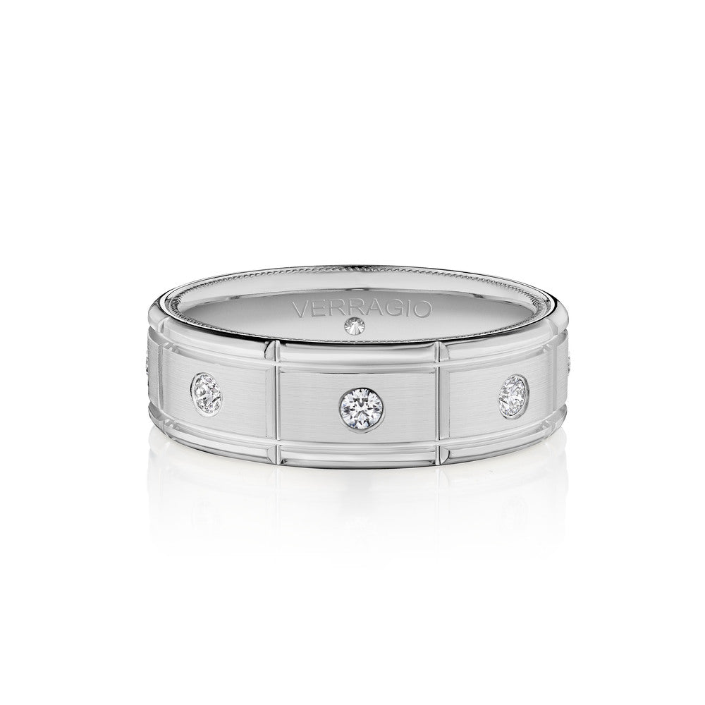 Verragio VWD-7910 Satin-Finish Diamond Men's Wedding Band - White Gold and Platinum