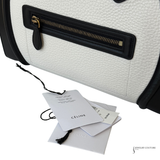 CELINE Mini Luggage Tote Bag Black & White Bicolor Calfskin Leather Pre-Owned