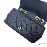 Chanel Black Lambskin Medium Red Stitching Single Flap Double Chain Bag Pre-Owned