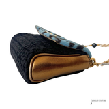 Dolce & Gabbana Miss Sicily Blue Leopard Print Pony Hair & Crochet Mini Shoulder Bag Pre Owned