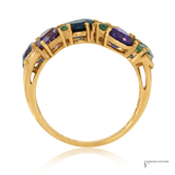 14K Yellow Gold Multi-Color Sapphire & Green Garnet Ring – 3.26ct Colored Sapphires, 0.08ct Green Garnet, 0.05ct Diamond Accent Ring | Fine Gemstone Jewelry